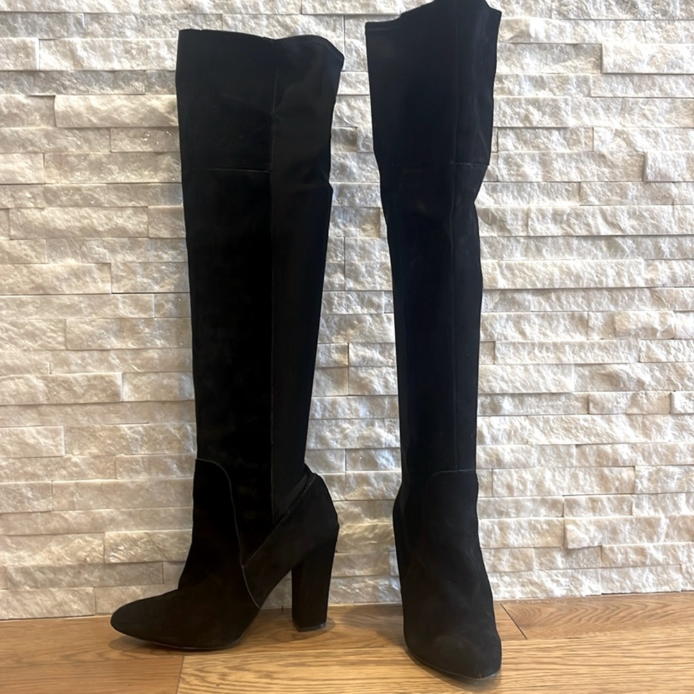 Betsey Johnson Black Leather Suede Over the Knee Boots